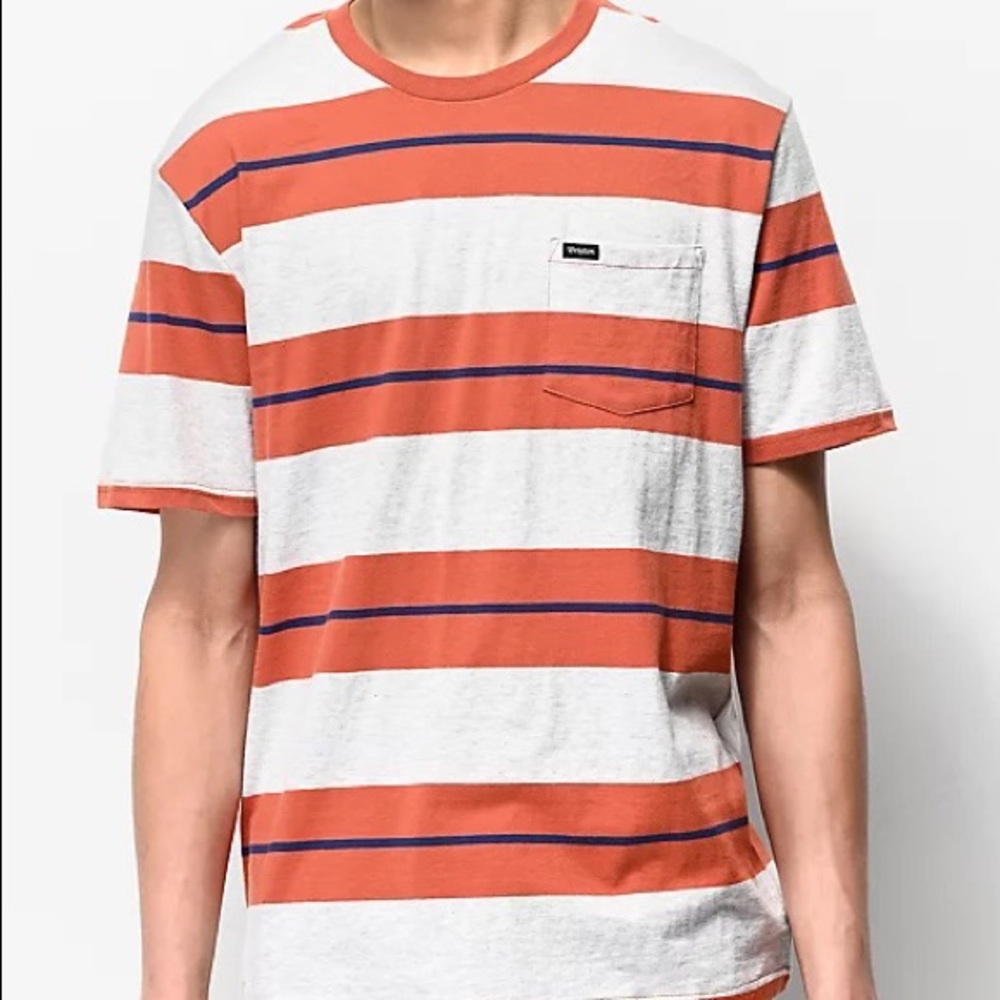 Men’s Britton Hilt Orange and Cream Striped Pocket T-Shirt NWT